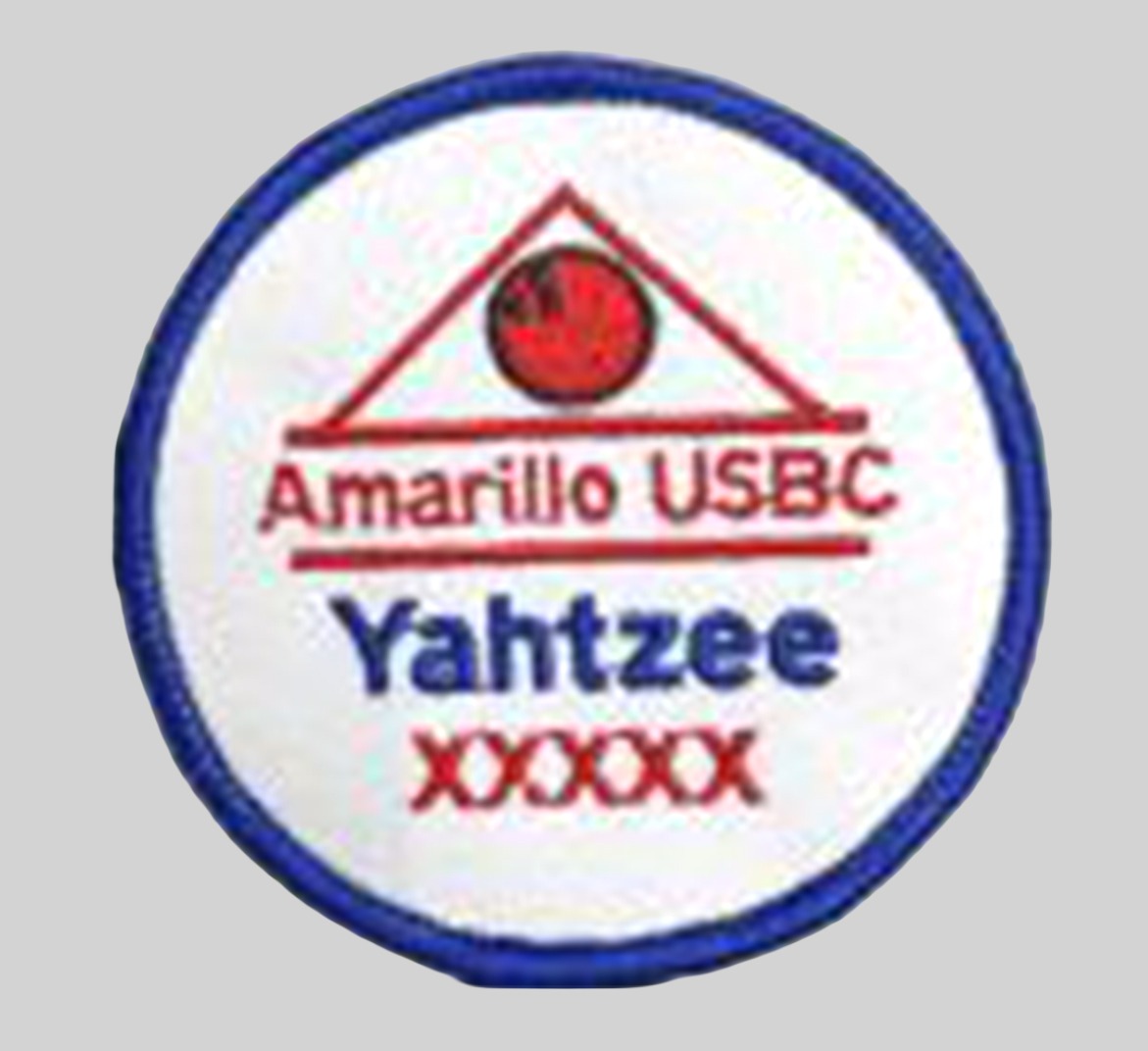Amarillo USBC Yahtzee patch featuring a red bowling ball and blue lettering.