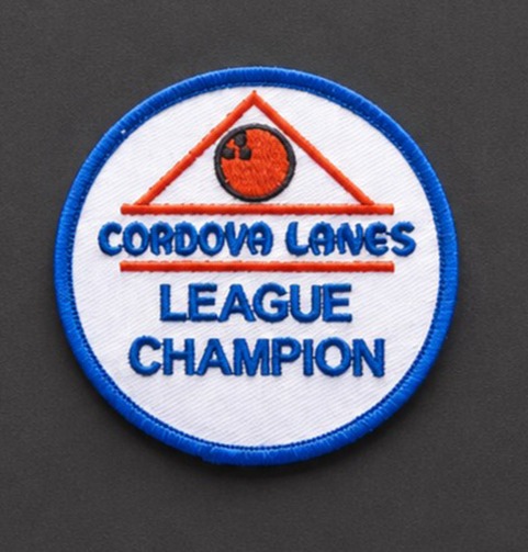 Cordova Lanes League Champion patch featuring a bowling ball and the words