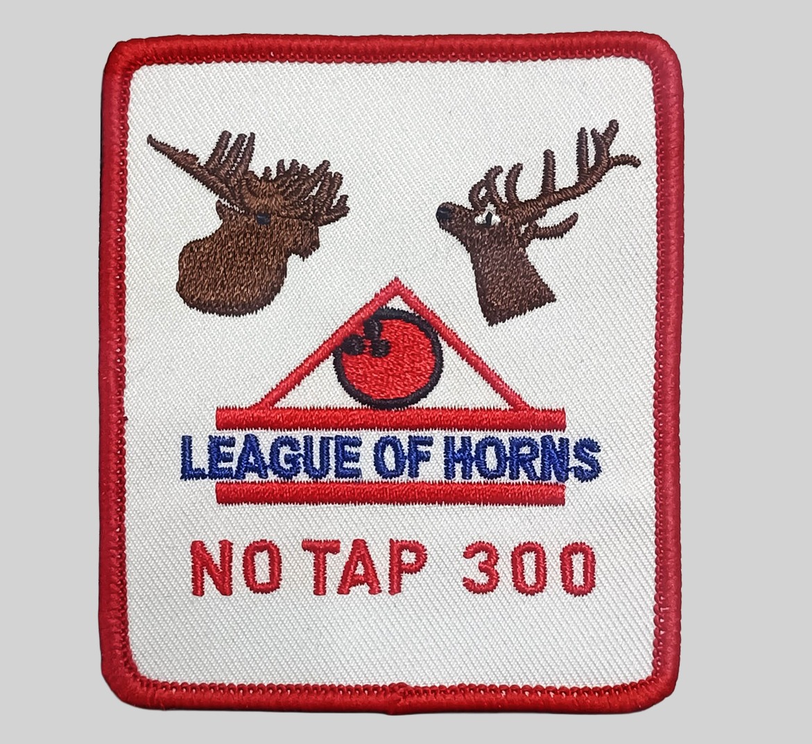 Embroidered patch featuring the phrase "LEAGUE OF HORNS" with moose and deer heads