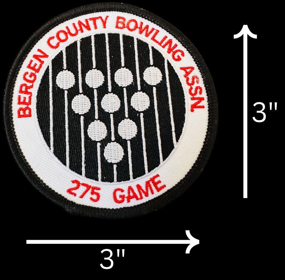 Bergen County Bowling Association patch featuring a graphic of bowling balls and pins
