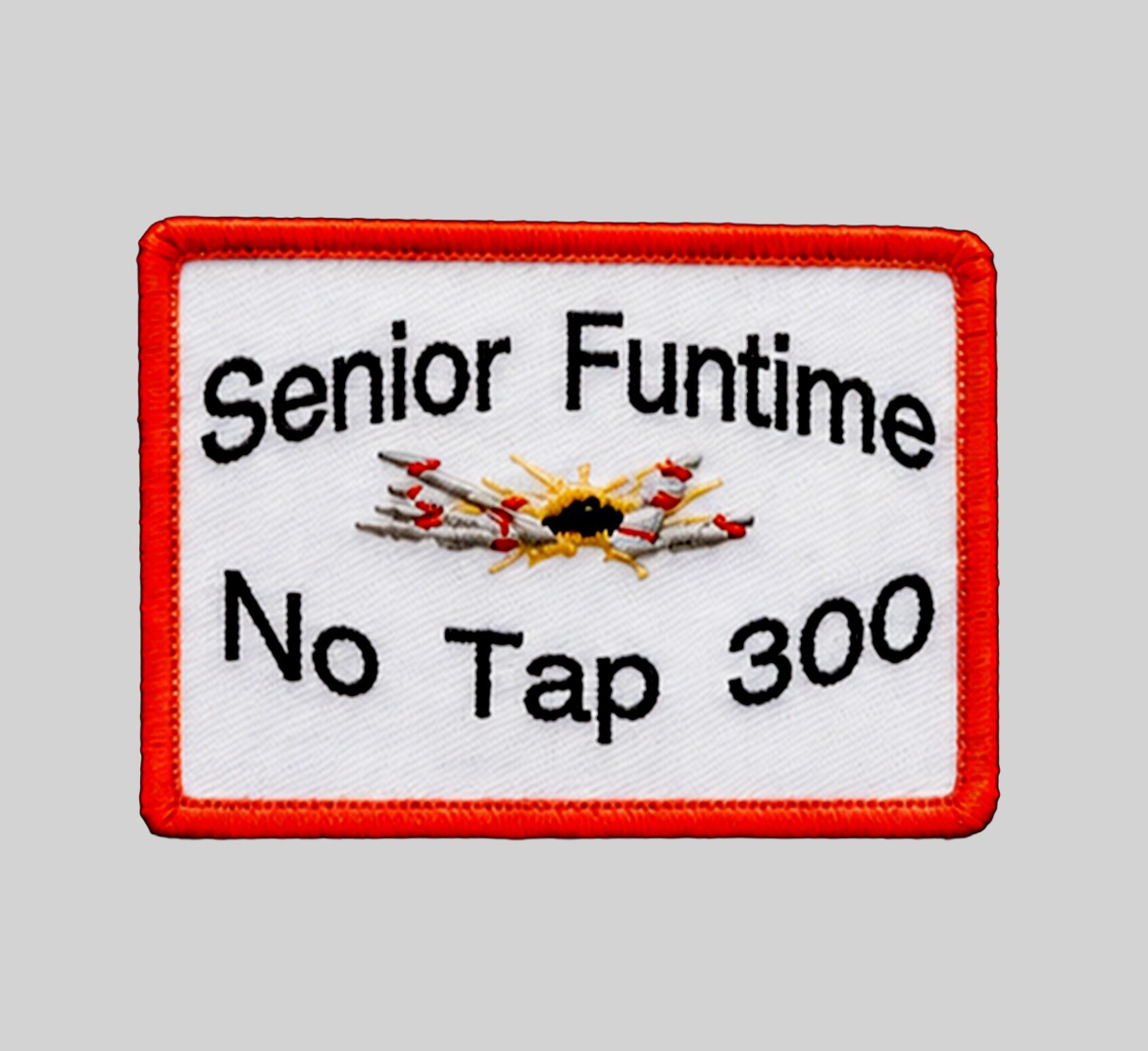 Colorful patch featuring "Senior Funtime" and "No Tap 300" text